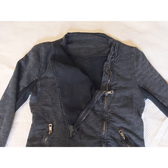 Italian Made Moto Jacket Gray Asymmetric Zip Raw Edge Draped Avant Garde Large - Picture 5 of 8